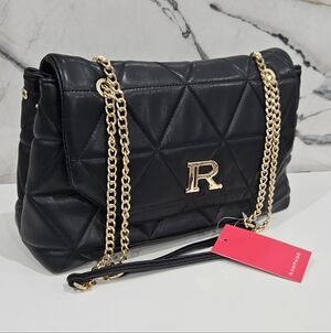 NEW Rampage Womens Black Quilted Purse Bag Adjustable Gold Chain Shoulder Straps
